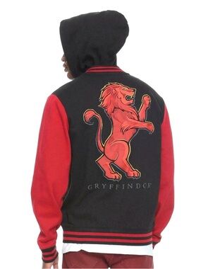 Harry Potter Gryffindor Varsity Hoodie Snap Front Jacket Red Sleeves large